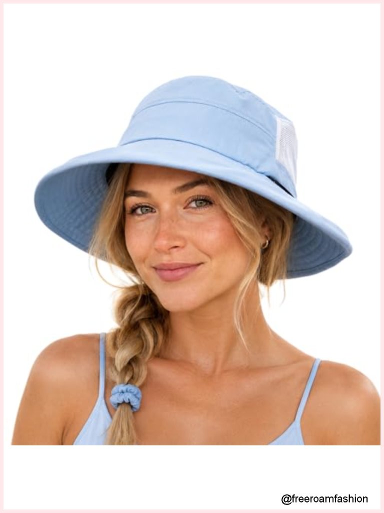 Wide Brim Bucket Sun Hat With Ponytail Hole Upf 50+ Packable